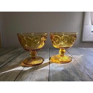 Pair of Bartlett Collins Manhattan Bulls Eye Amber Glass Sherbet Stemmed 3 1/2"